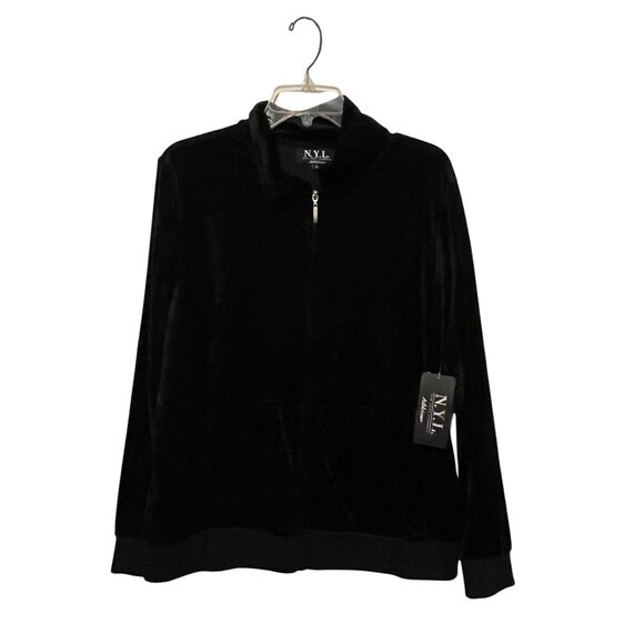 NWT N.Y.L. New York Laundry Athleisure Black Velvet Womens Zip-Up Jacket XL #E-7 - Picture 1 of 6